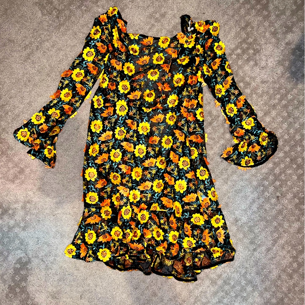 For Love and Lemon mini quarter-sleeve dress (sheer with under dress)